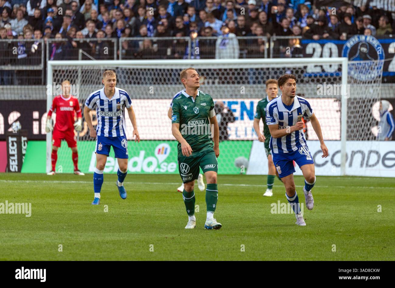 Gothenburg, Svezia. 5 aprile 2025. Momento nel secondo tempo della partita tra IFK Gothenburg e Halmstads BK in Allsvenskan a Gamla Ullevi. Crediti: Per Ljung/Alamy Live News Foto Stock