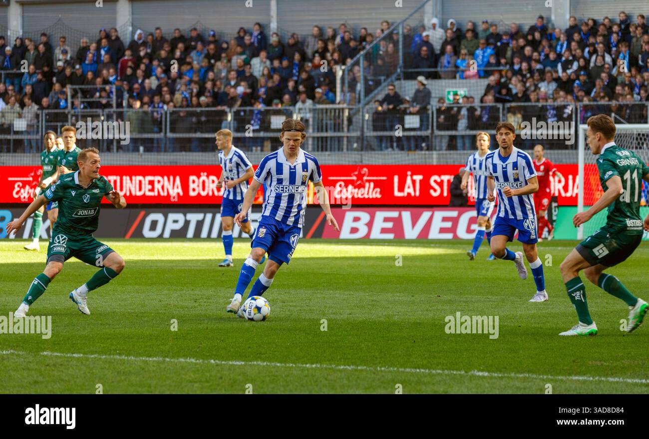 Gothenburg, Svezia. 5 aprile 2025. Momento nel secondo tempo della partita tra IFK Gothenburg e Halmstads BK in Allsvenskan a Gamla Ullevi. Crediti: Per Ljung/Alamy Live News Foto Stock