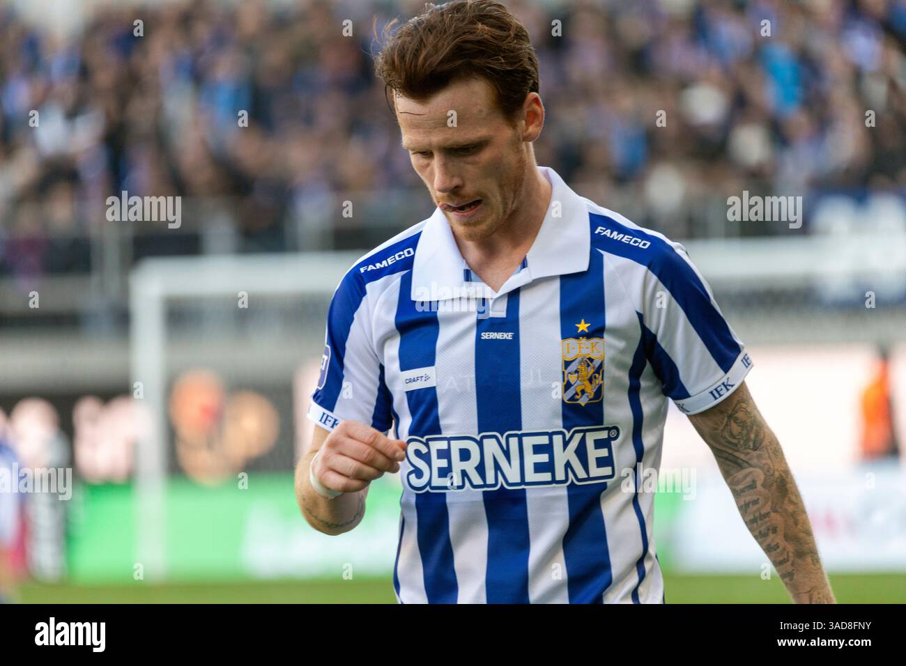Gothenburg, Svezia. 5 aprile 2025. Tobias Heintz dopo una situazione nel secondo tempo del match tra IFK Gothenburg e Halmstads BK in Allsvenskan a Gamla Ullevi. Crediti: Per Ljung/Alamy Live News Foto Stock