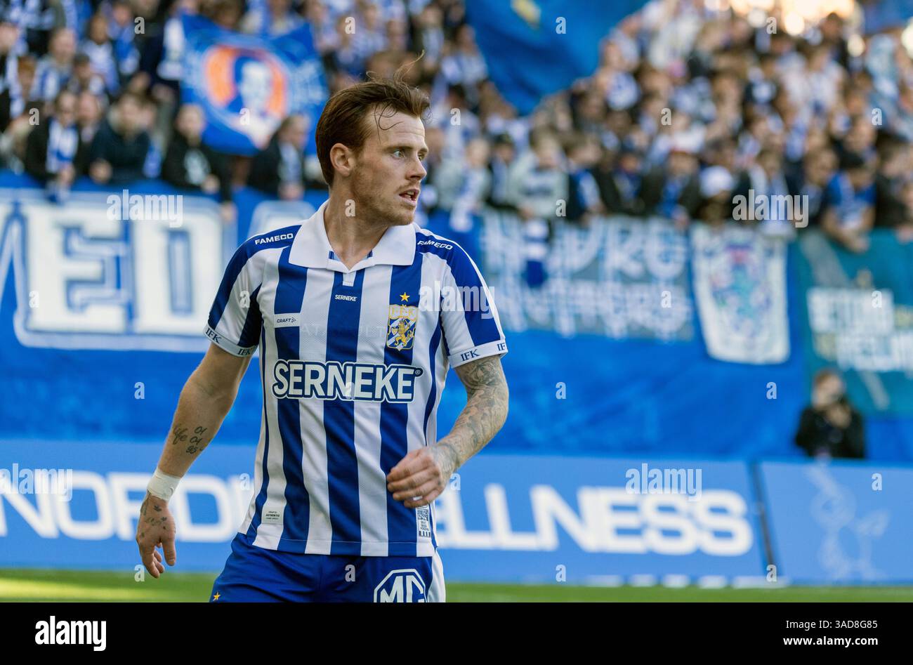 Gothenburg, Svezia. 5 aprile 2025. Tobias Heintz nel secondo tempo del match tra IFK Gothenburg e Halmstads BK in Allsvenskan a Gamla Ullevi. Crediti: Per Ljung/Alamy Live News Foto Stock