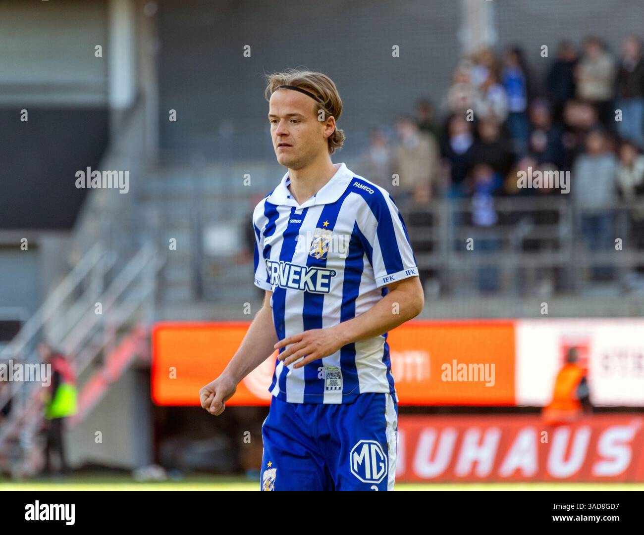 Gothenburg, Svezia. 5 aprile 2025. August Erlingmark nel secondo tempo del match tra IFK Gothenburg e Halmstads BK in Allsvenskan a Gamla Ullevi. Crediti: Per Ljung/Alamy Live News Foto Stock