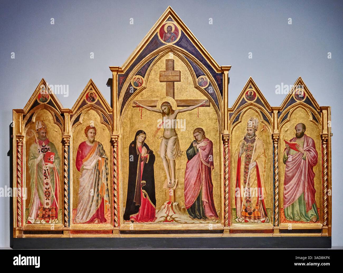 Crocifissione con S.Nicola, S.. Bartolomeo, S. Fiorenzo e S. Luca Evangelista - tempera su tavola - Pacino di Bonaguida - 1320 - Firenze, Museo d Foto Stock