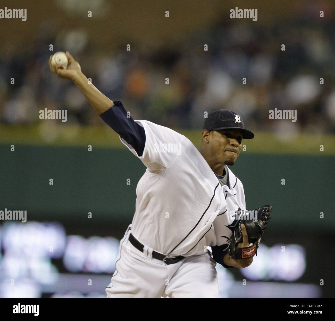 Il lanciatore titolare dei Detroit Tigers Edwin Jackson nel primo inning contro i Chicago White Sox a Detroit, Michigan, venerdì 2 ottobre 2009. JULIAN H. GONZALEZ/Detroit Free Press (immagine di credito: Detroit Free Press/ZUMAPRESS.com) Foto Stock