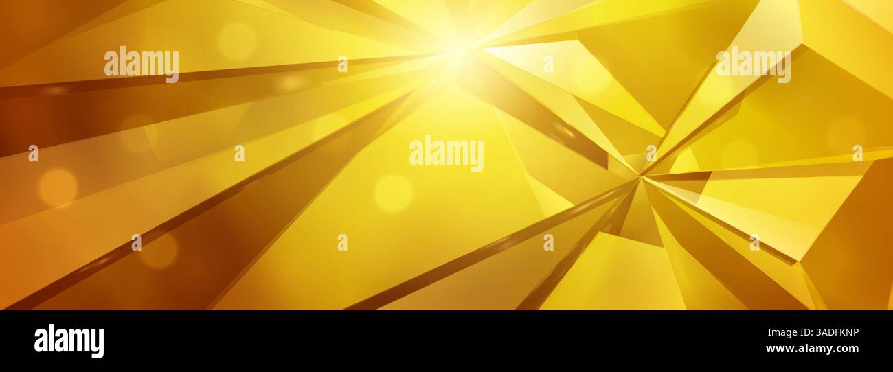 Un'illustrazione vettoriale astratta di colore giallo vibrante con forme geometriche ed effetti di luce dinamici che creano un design moderno e accattivante. Illustrazione Vettoriale