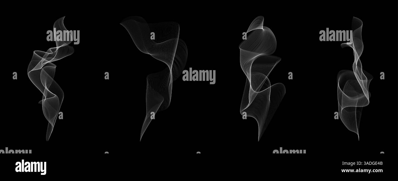 Set realistico di fumo e vapore su sfondo trasparente. Tracce di vapore bianco da caffè, tè, cibo o fuoco. Elementi vettoriali 3D dettagliati per un design caldo, un'esplosione, un sigaro o un effetto barbecue. Illustrazione Vettoriale