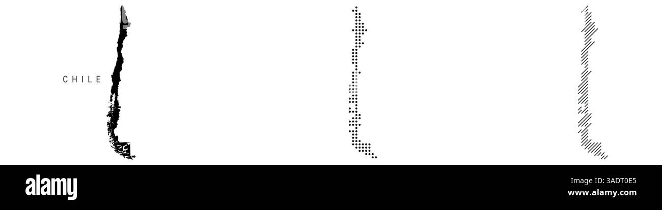 Mappa dettagliata della silhouette del Cile, motivo tratteggiato e motivo con linee parallele inclinate. Mappa stilizzata con texture cilena. Illustrazione vettoriale isolata su bianco Illustrazione Vettoriale