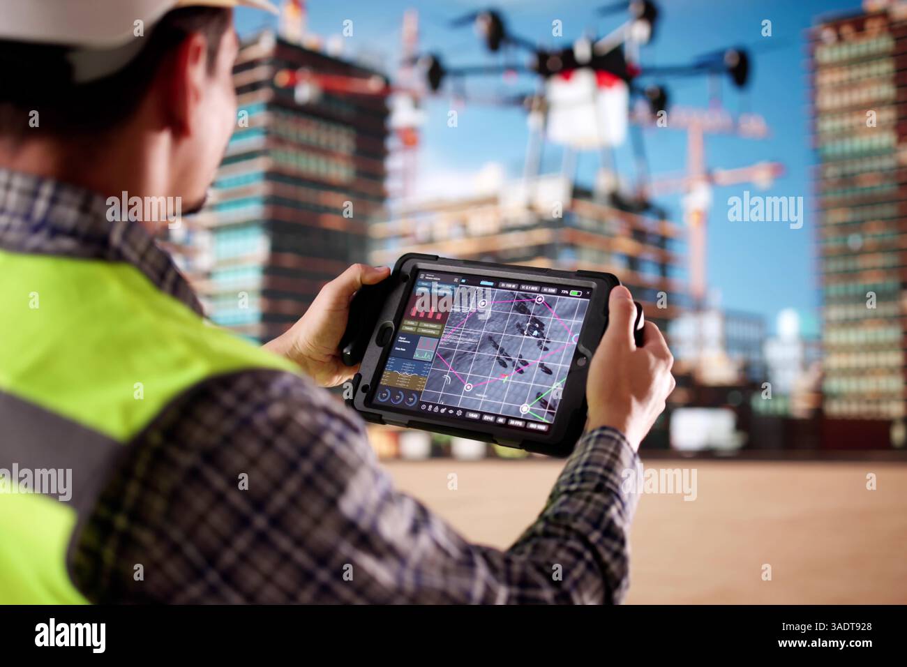 Aereo di sorveglianza aerea o drone. Tecnologia di monitoraggio digitale Foto Stock