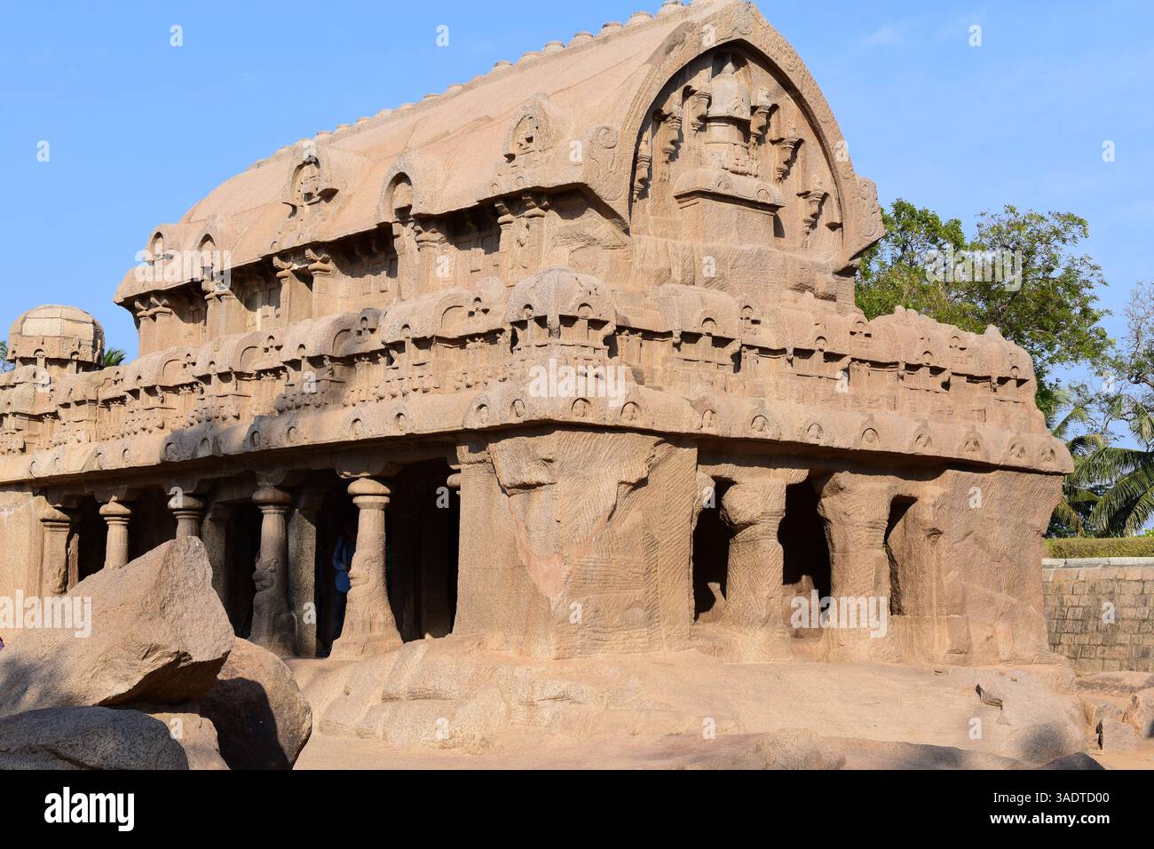 Vista di Bhima Ratha a Mahabalipuram, Tamil Nadu, India. Foto Stock