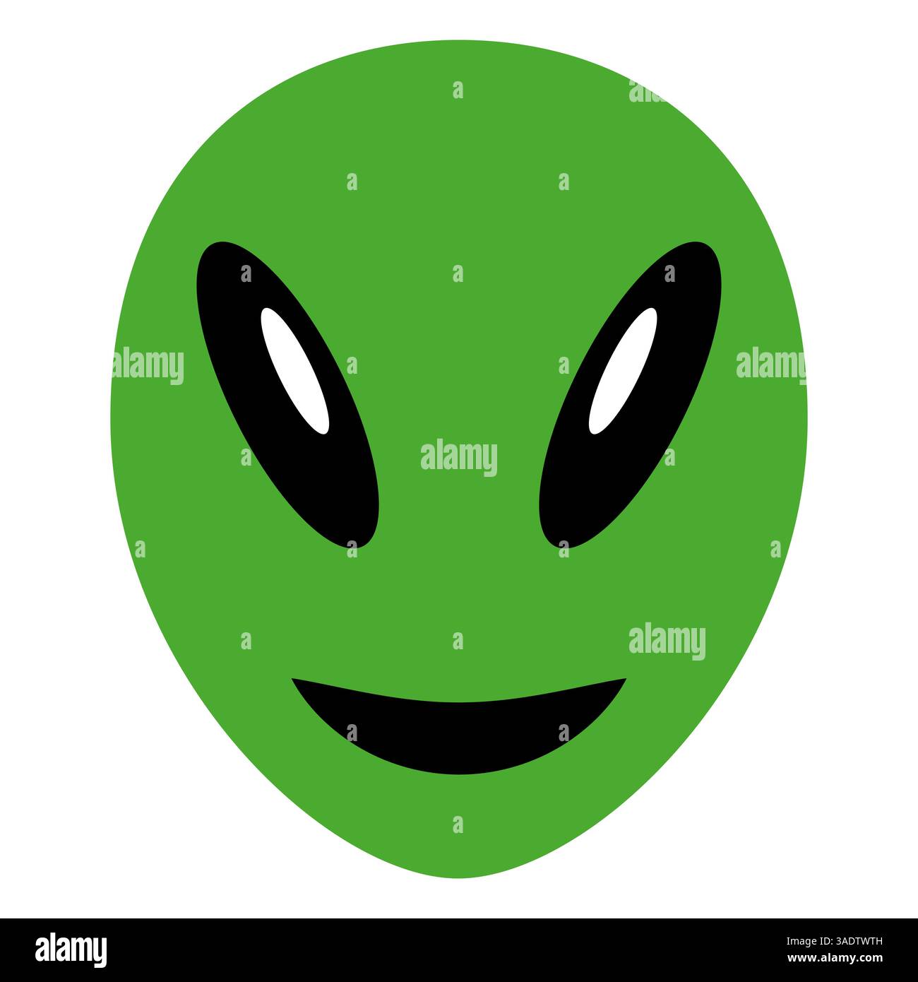 Amichevole faccia da alieno verde, con occhi grandi e un sorriso sottile Illustrazione Vettoriale