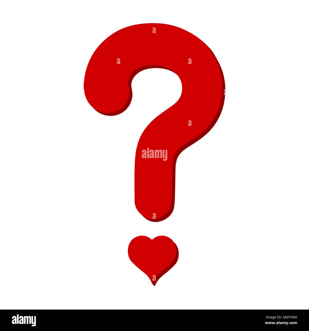 Love Inquiry, Red Question Mark con cuore su bianco Illustrazione Vettoriale