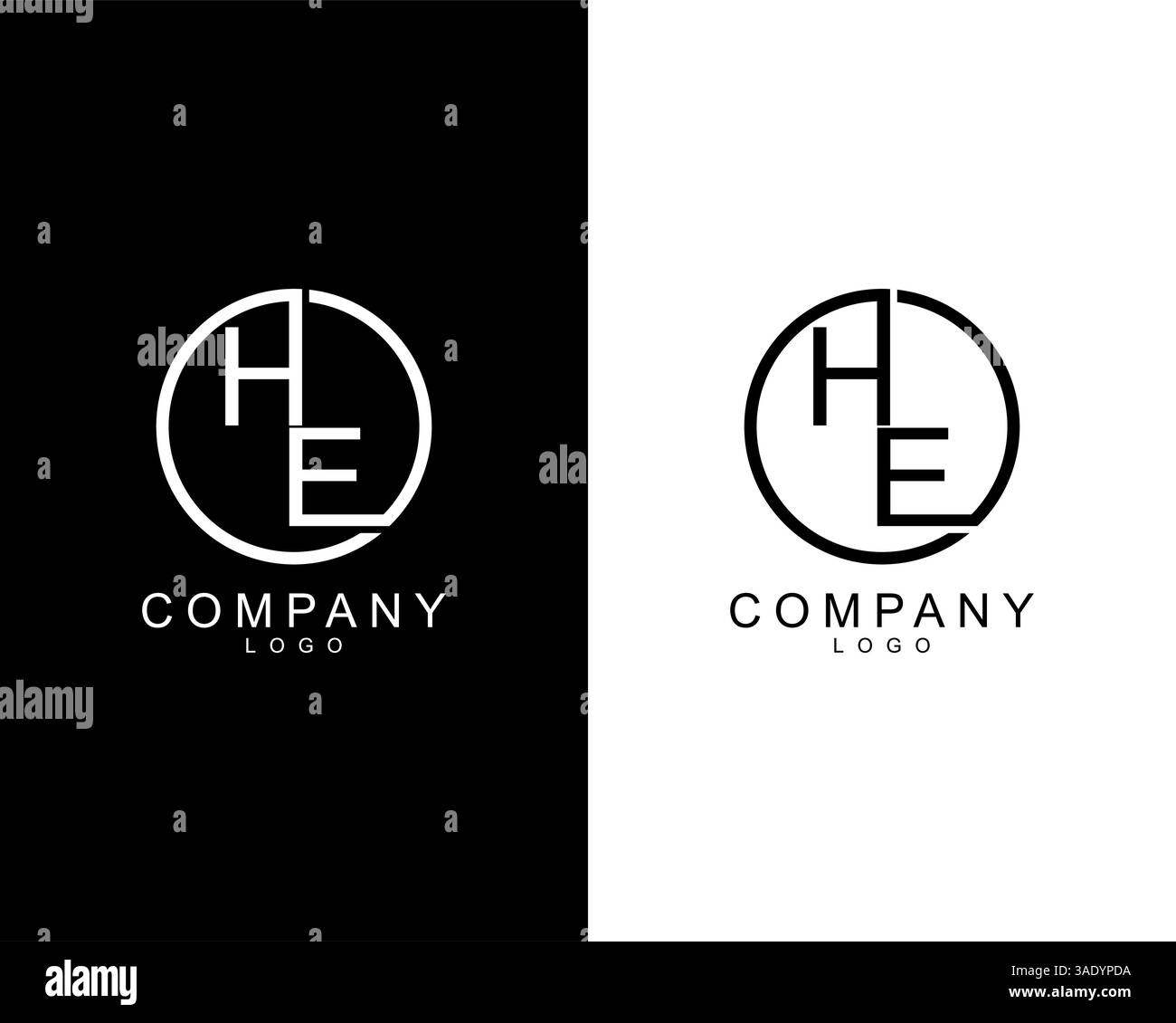 HE, EH Company logo lettere design concept in bianco e nero Illustrazione Vettoriale