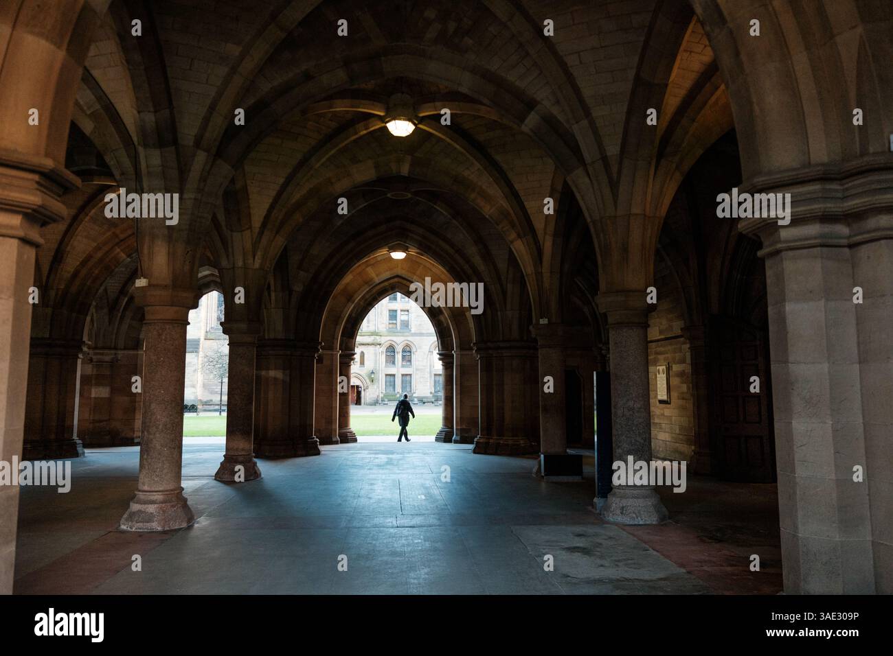 Glasgow Scozia: 8 gennaio 2025: Università di Glasgow Gilmorehill. I famosi chiostri della Glasgow University Foto Stock