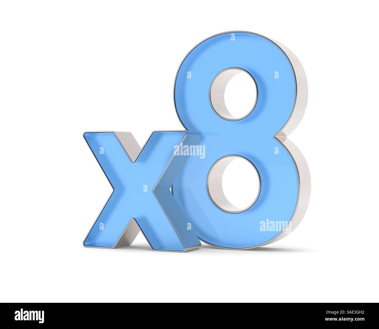Simbolo x8 blu su sfondo bianco. Illustrazione 3d isolata Foto Stock