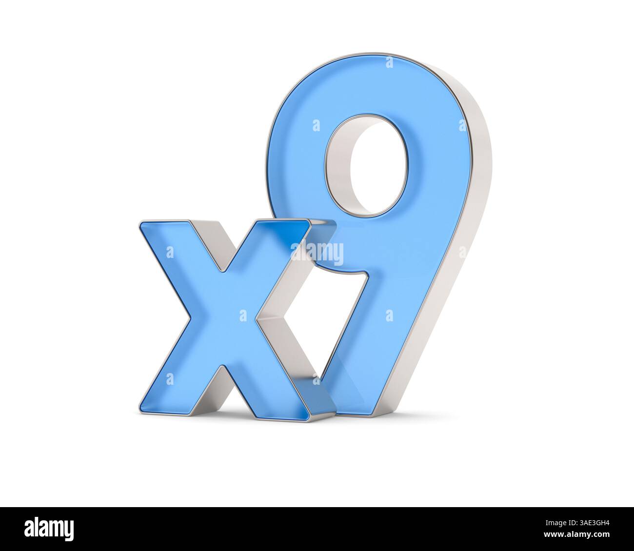 Simbolo x9 blu su sfondo bianco. Illustrazione 3d isolata Foto Stock