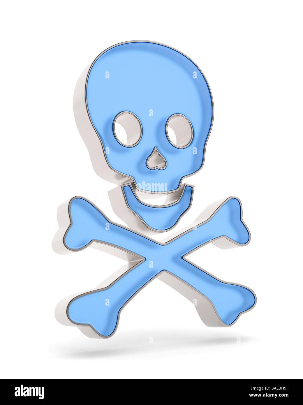 Cranio e ossa trasversali su sfondo bianco. Illustrazione 3D isolata Foto Stock