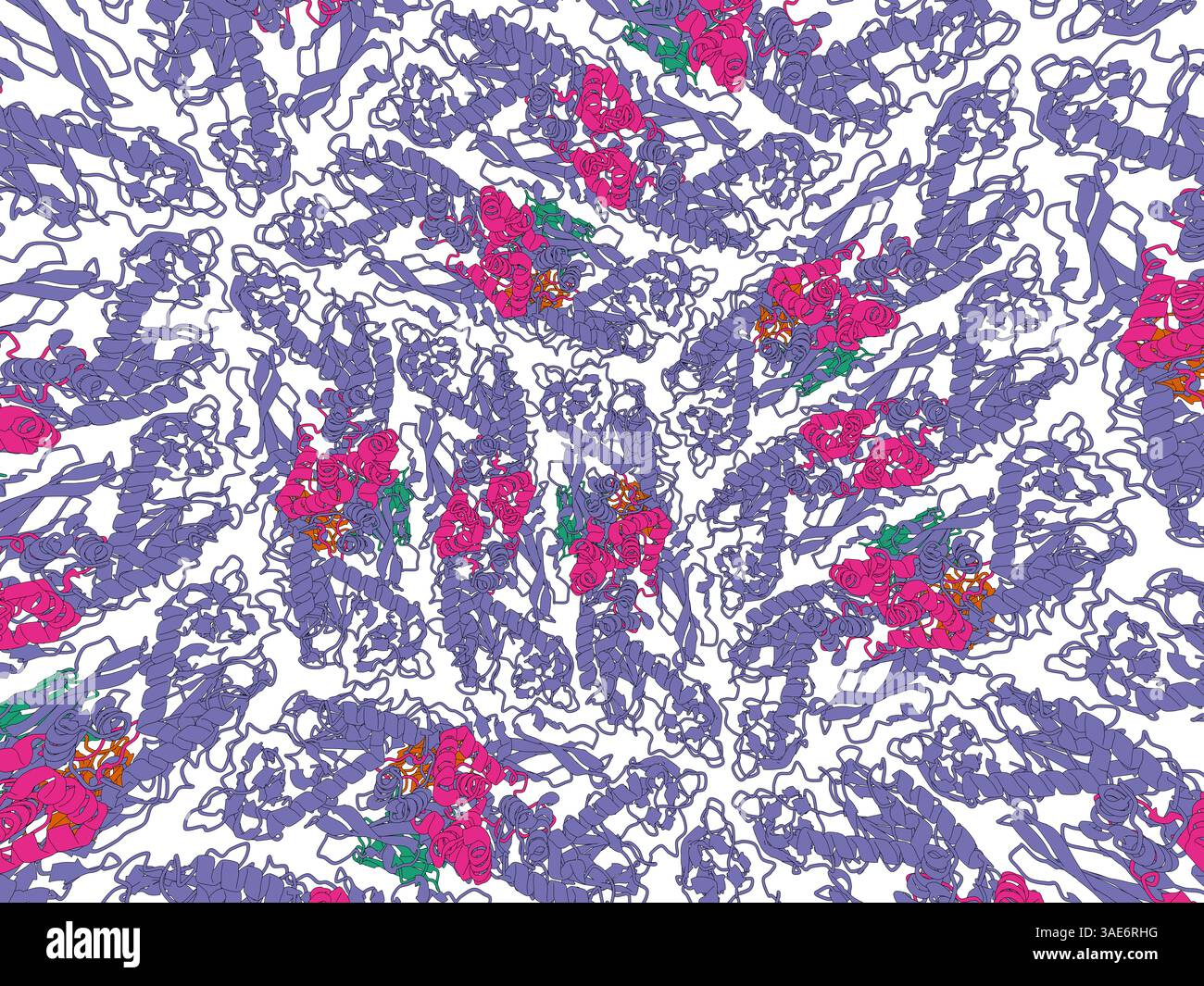 Intricato e colorato wireframe per proteine 3D che crea una rete biologica a reticolo, biotecnologie futuristiche e modello scientifico. Foto Stock