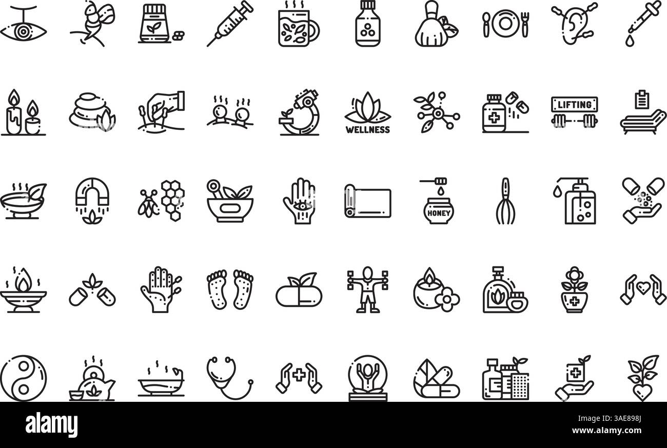 Icone di medicina alternativa Collezione icone vettoriali di alta qualità con tratto modificabile. Ideale per progetti professionali e creativi Illustrazione Vettoriale