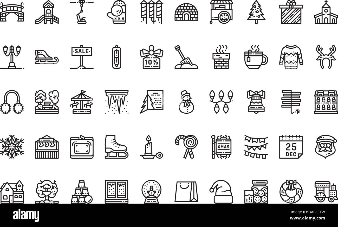 Icone natalizie Collezione di icone vettoriali di alta qualità con tratto modificabile. Ideale per progetti professionali e creativi Illustrazione Vettoriale