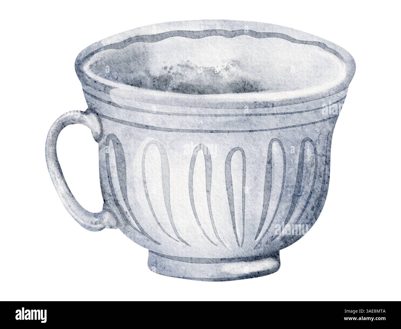 Illustrazione in acquerello di una tazza in ceramica vintage con manico. Disegno di una classica tazza da caffè per utensili da cucina, arredamento per la casa o stoviglie. Foto Stock