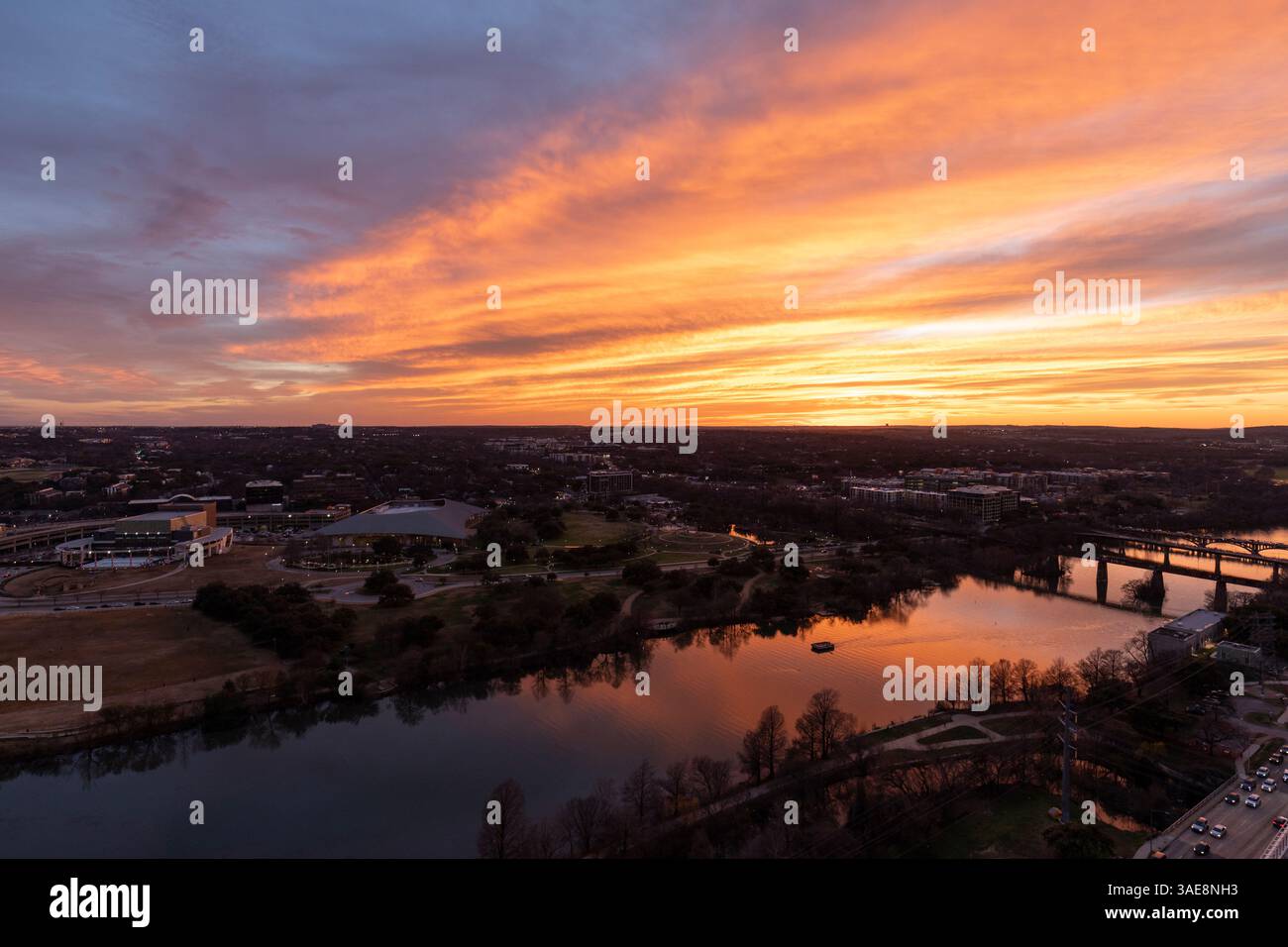 Tramonto sul lago Ladybird ad Austin, Texas. Foto Stock