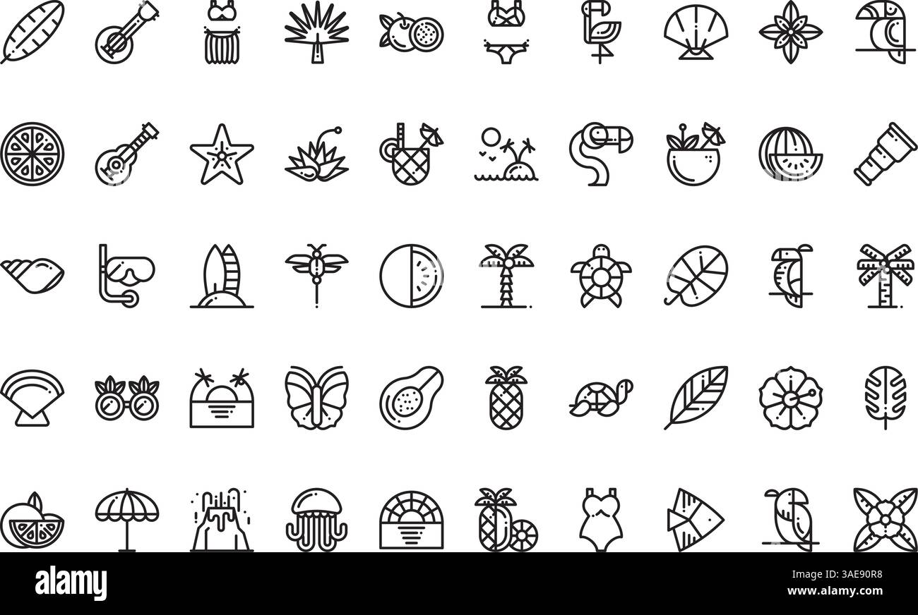 Icone tropicali Collezione di icone vettoriali di alta qualità con tratto modificabile. Ideale per progetti professionali e creativi Illustrazione Vettoriale