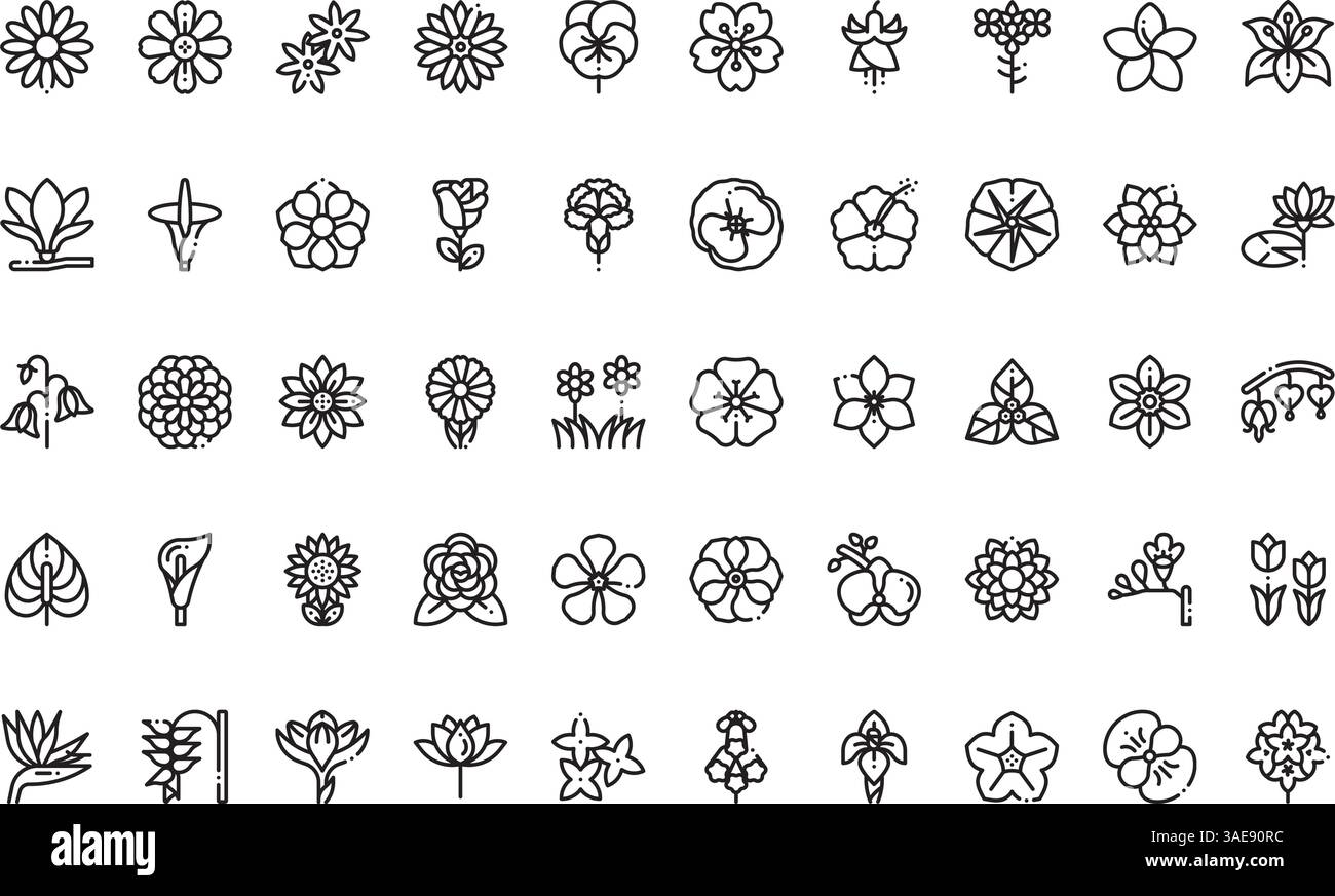 Icone dei fiori Collezione di icone vettoriali di alta qualità con tratto modificabile. Ideale per progetti professionali e creativi Illustrazione Vettoriale