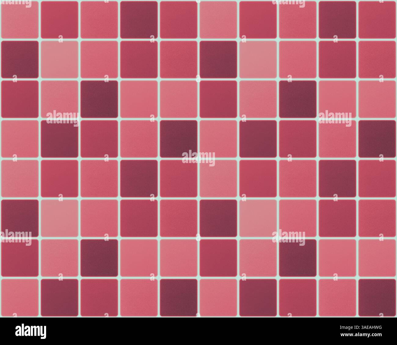 motivo a mosaico astratto senza cuciture: colore ciliegia e tessuti quadrati arrotondati rosa su sfondo bianco Foto Stock