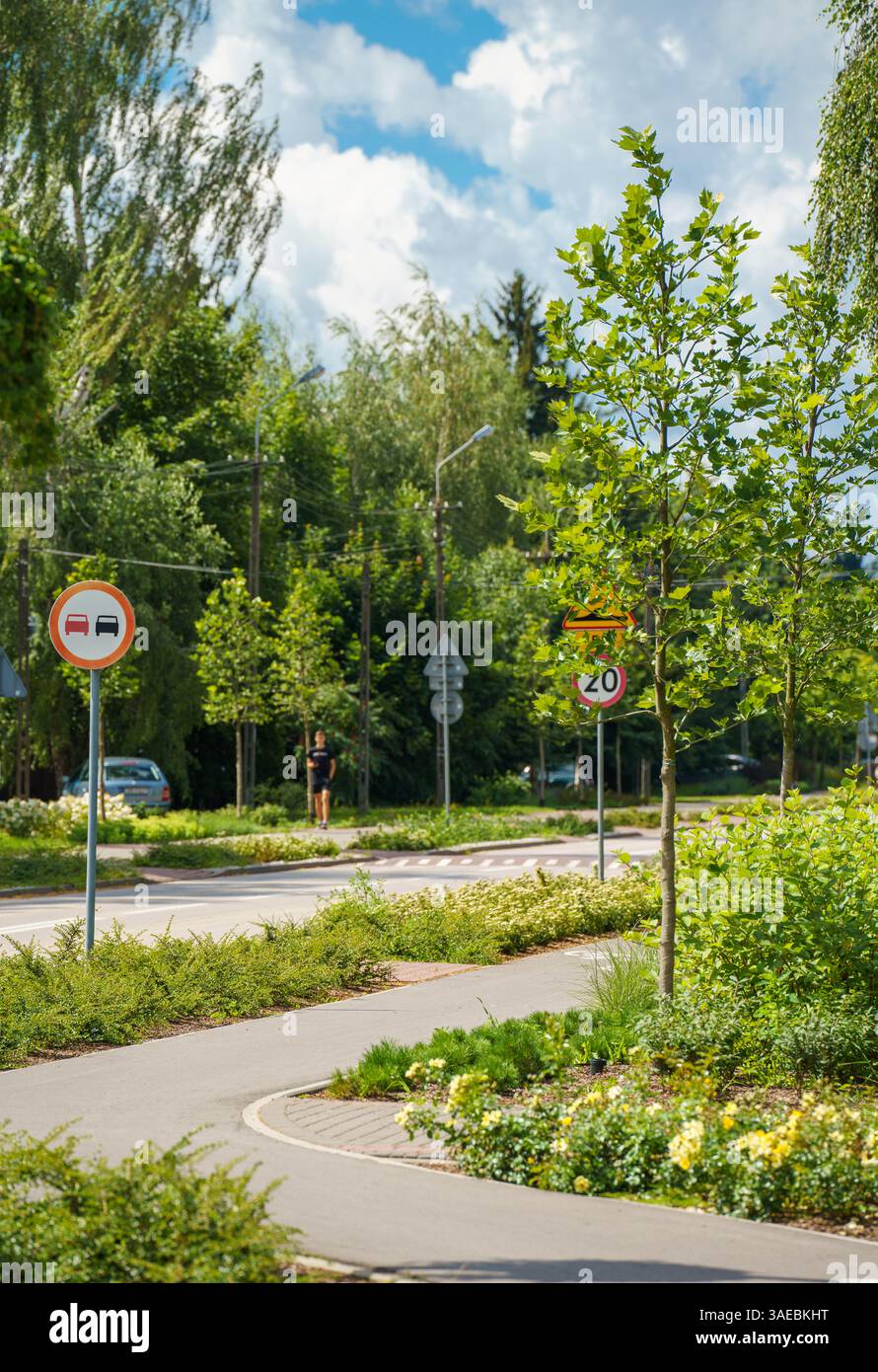 Ricca, verde e tranquilla zona residenziale vicino alla capitale. Polonia vicino a Varsavia. Strada tranquilla in un quartiere ricco. Michałowice. Foto Stock