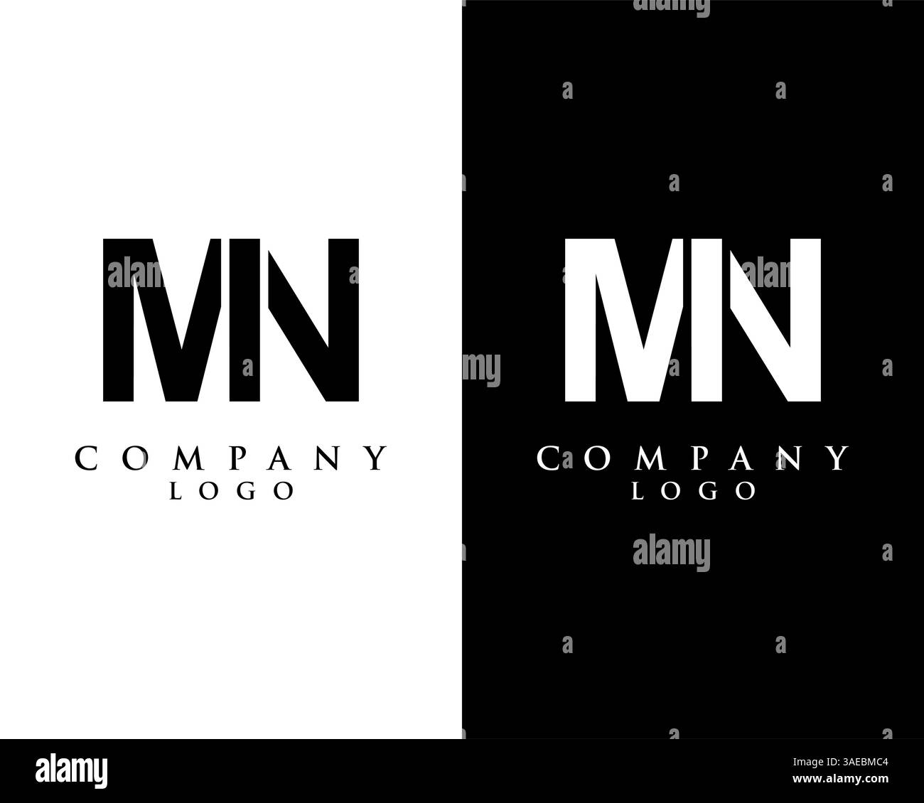MN, NM Letter logo design vettoriale sfondo bianco e nero Illustrazione Vettoriale