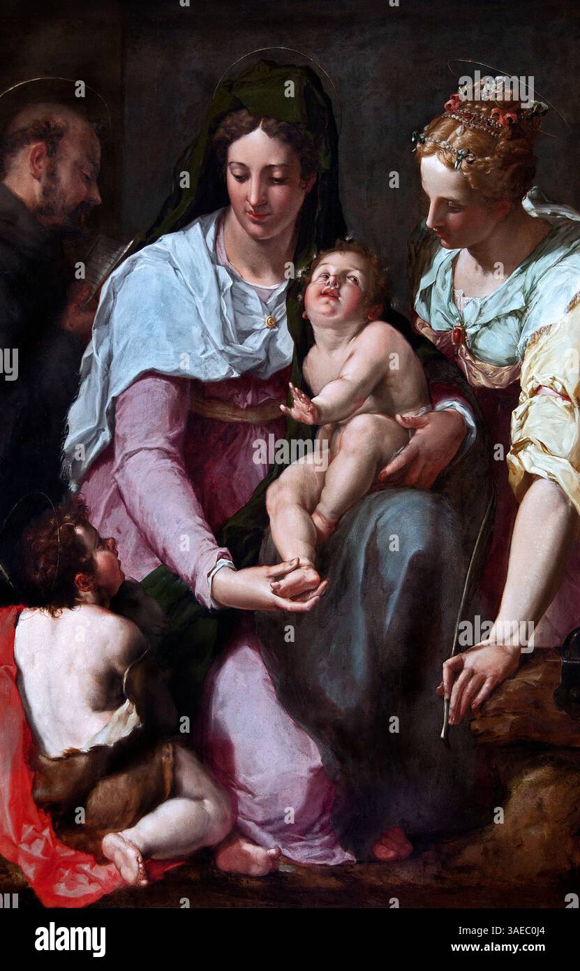 Vergine col bambino adorata da San Giovanni Battista San Francesco d'Assisi Santa Caterina di Pietro Candid 1548 –1628 Peter de Witt, olandese, Paesi Bassi, Louvre di Parigi, Museo di Belle Arti, Francia, Foto Stock