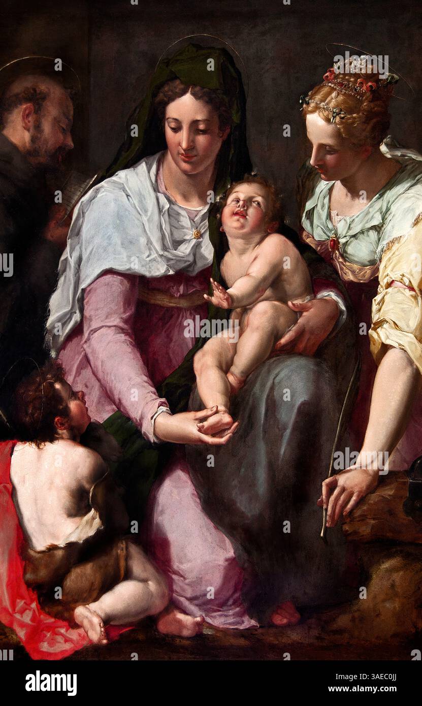 Vergine col bambino adorata da San Giovanni Battista San Francesco d'Assisi Santa Caterina di Pietro Candid 1548 –1628 Peter de Witt, olandese, Paesi Bassi, Louvre di Parigi, Museo di Belle Arti, Francia, Foto Stock