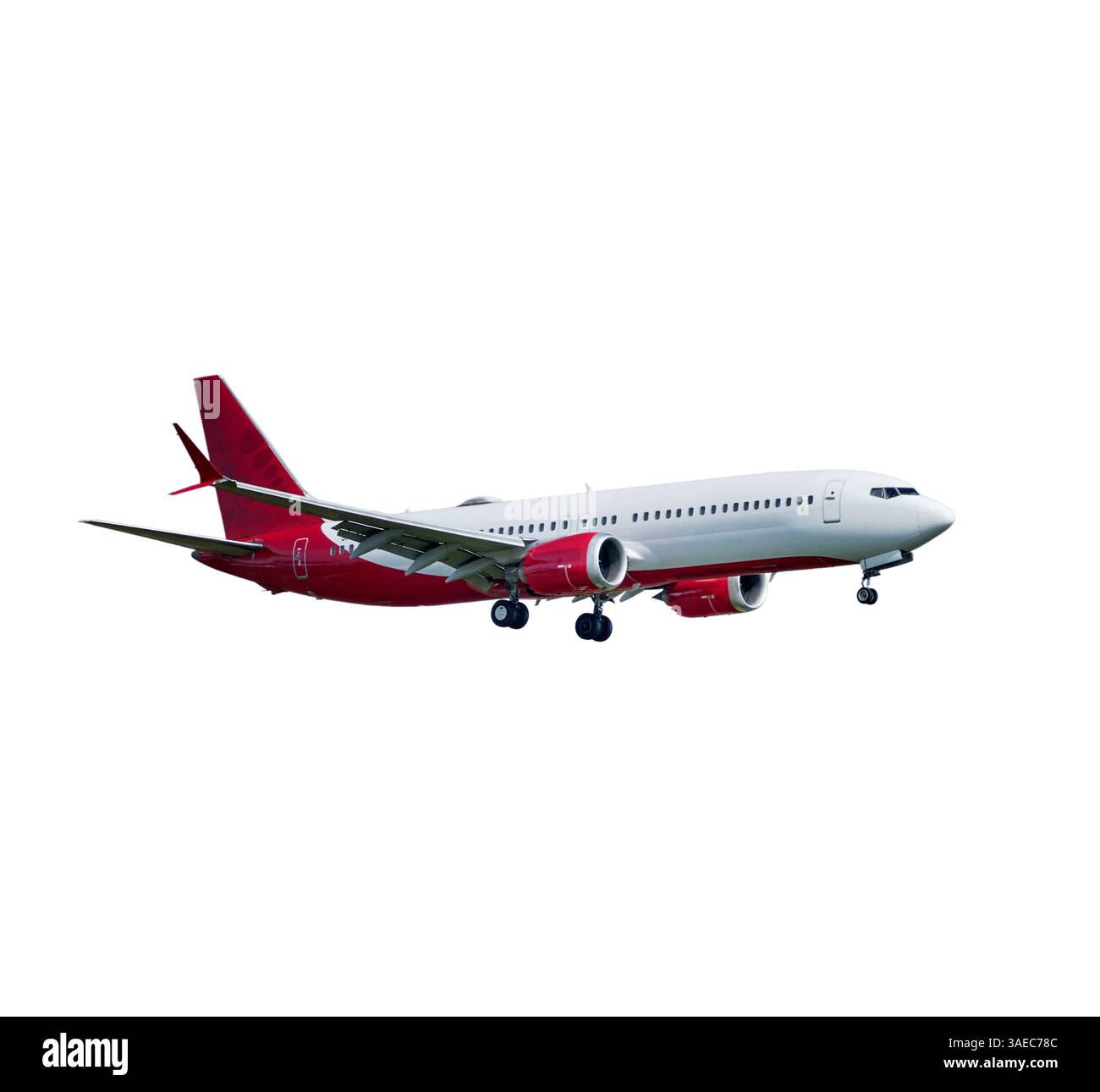 Aereo bianco e rosso isolato su sfondo bianco con percorso di ritaglio. Elemento per la progettazione. Foto Stock