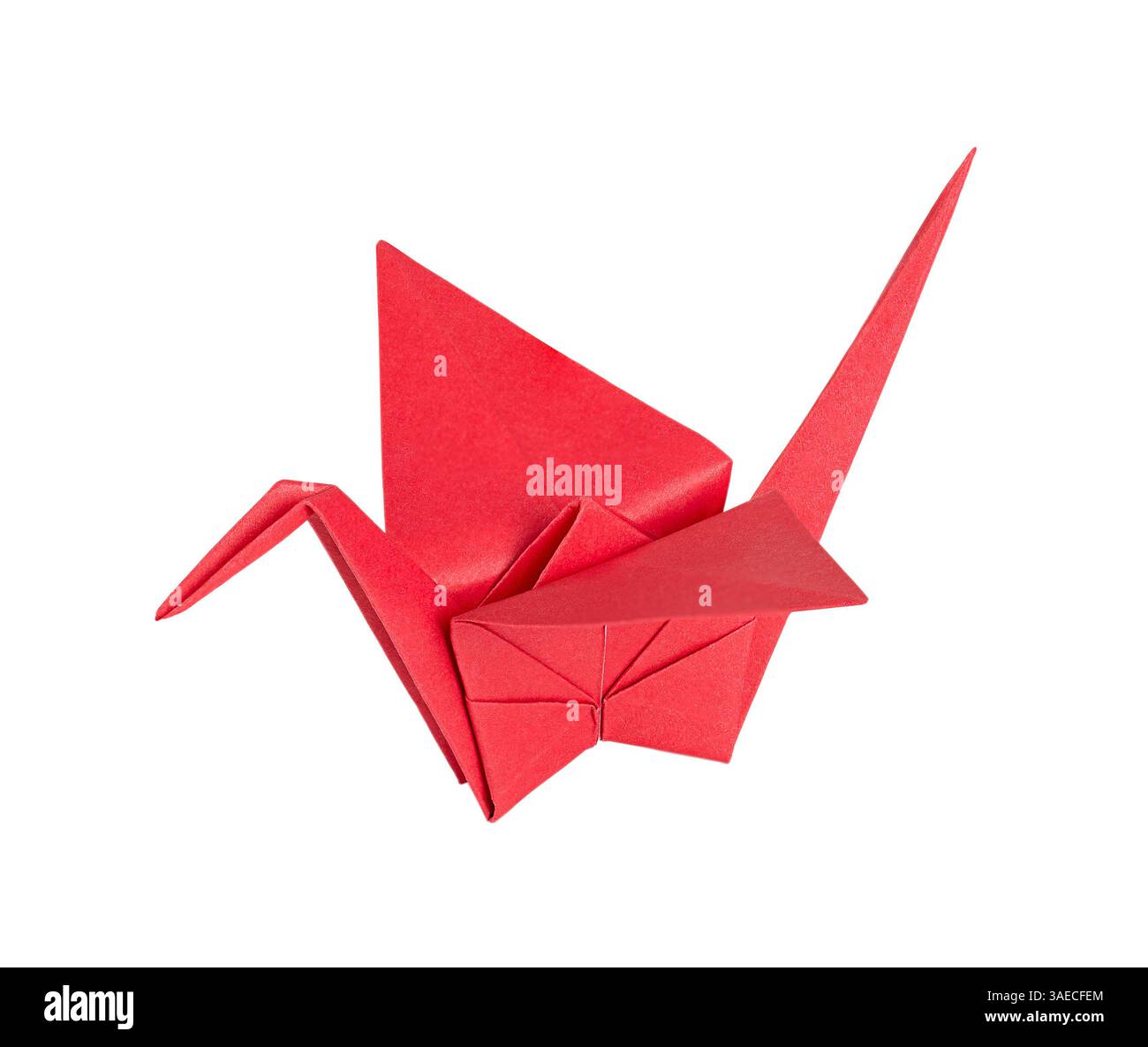 Gru per carta Origami, tsuru rosso, fatta di carta pieghevole. La maggior parte del classico design origami giapponese usato per la decorazione, come presente, e come simbolo di pace. Foto Stock