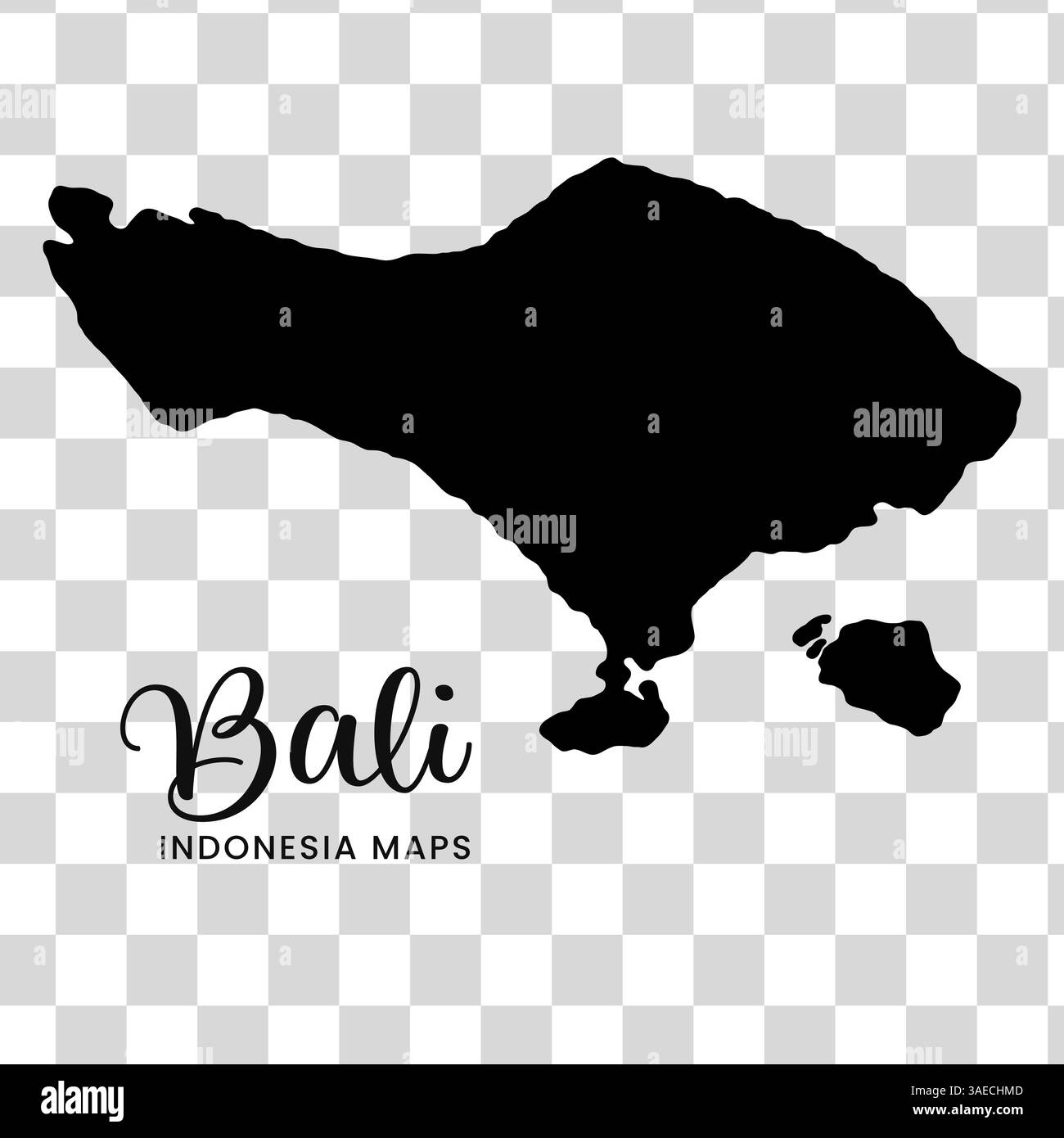 Mappa vettoriale dell'isola di Bali con titolo. La mappa dell'isola di Bali è isolata su uno sfondo bianco. Semplice mappa geografica piatta. Illustrazione Vettoriale