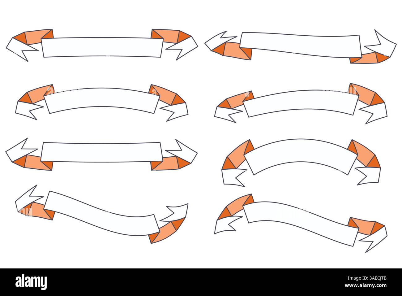 Una collezione di striscioni a nastro vintage in marrone e bianco con bordi piegati, perfetti per progetti di design classici e retrò. Illustrazione Vettoriale