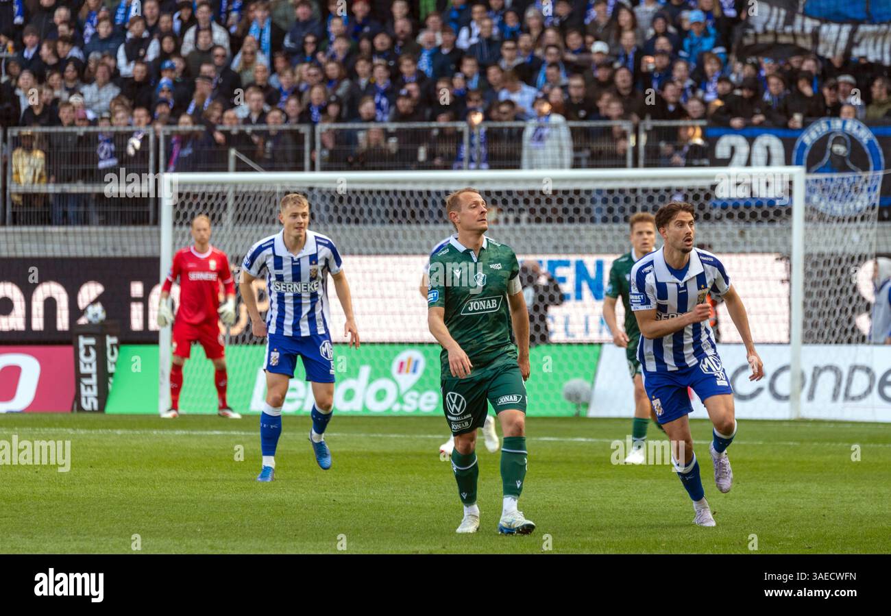Gothenburg, Svezia. 5 aprile 2025. Momento nel secondo tempo della partita tra IFK Gothenburg e Halmstads BK in Allsvenskan. Credito: Per L Foto Stock