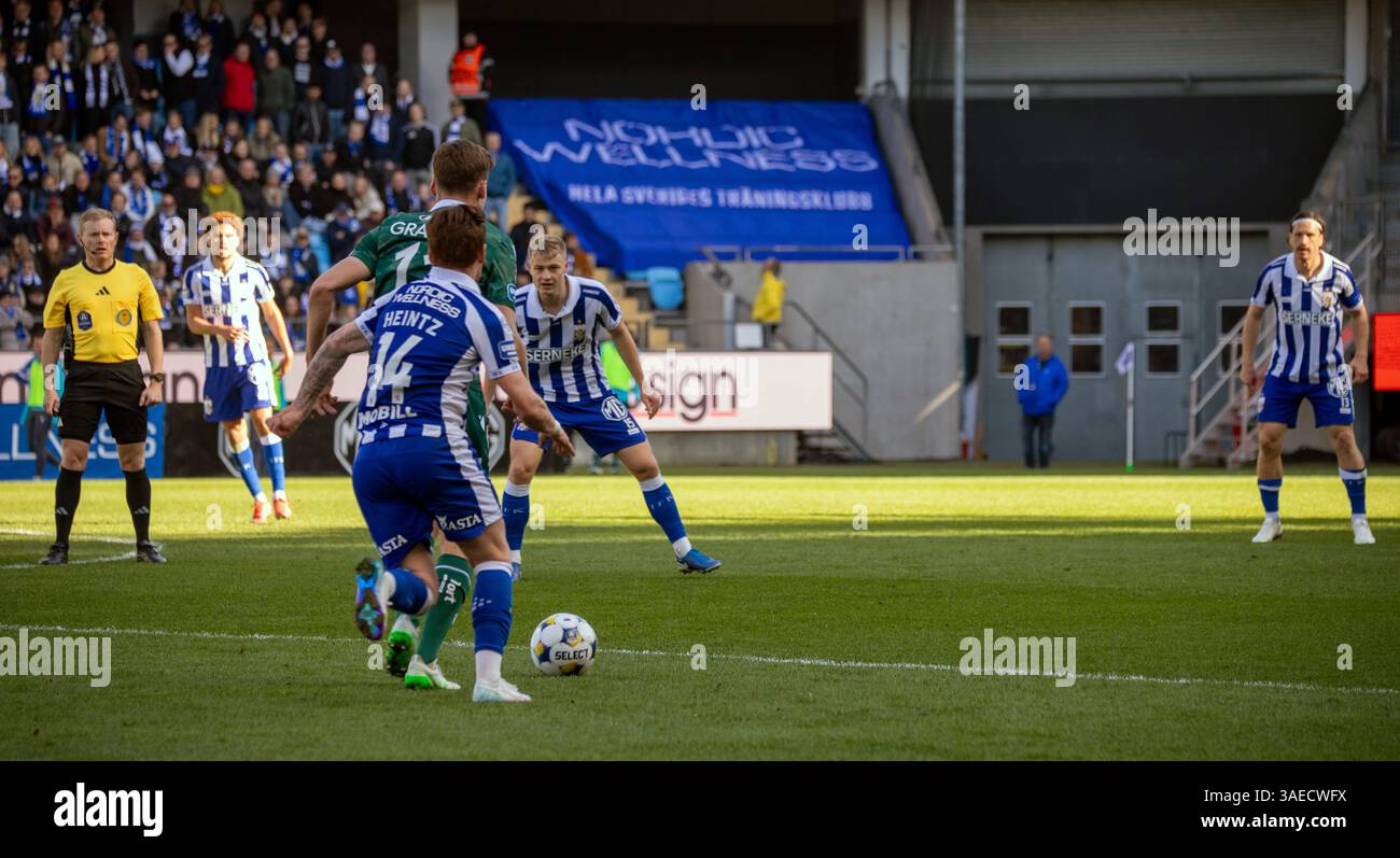 Gothenburg, Svezia. 5 aprile 2025. Momento nel secondo tempo della partita tra IFK Gothenburg e Halmstads BK in Allsvenskan. Credito: Per L Foto Stock