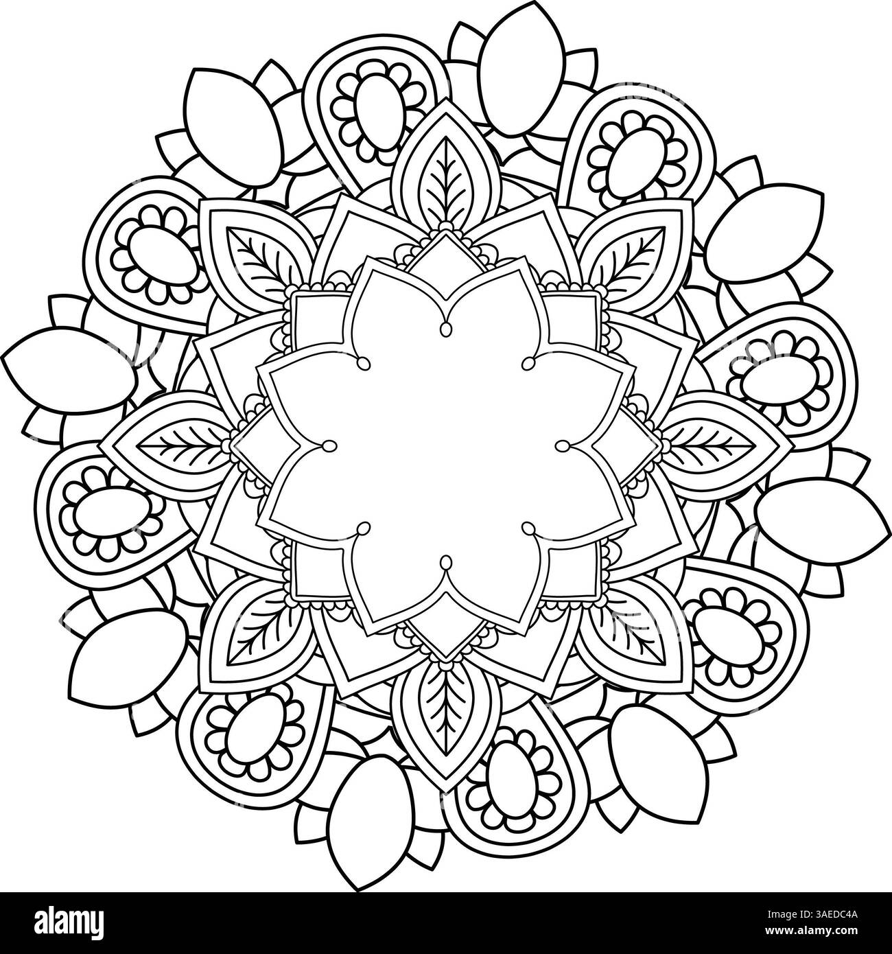 Disegno Mandala intricato per colorare e decorare Foto Stock