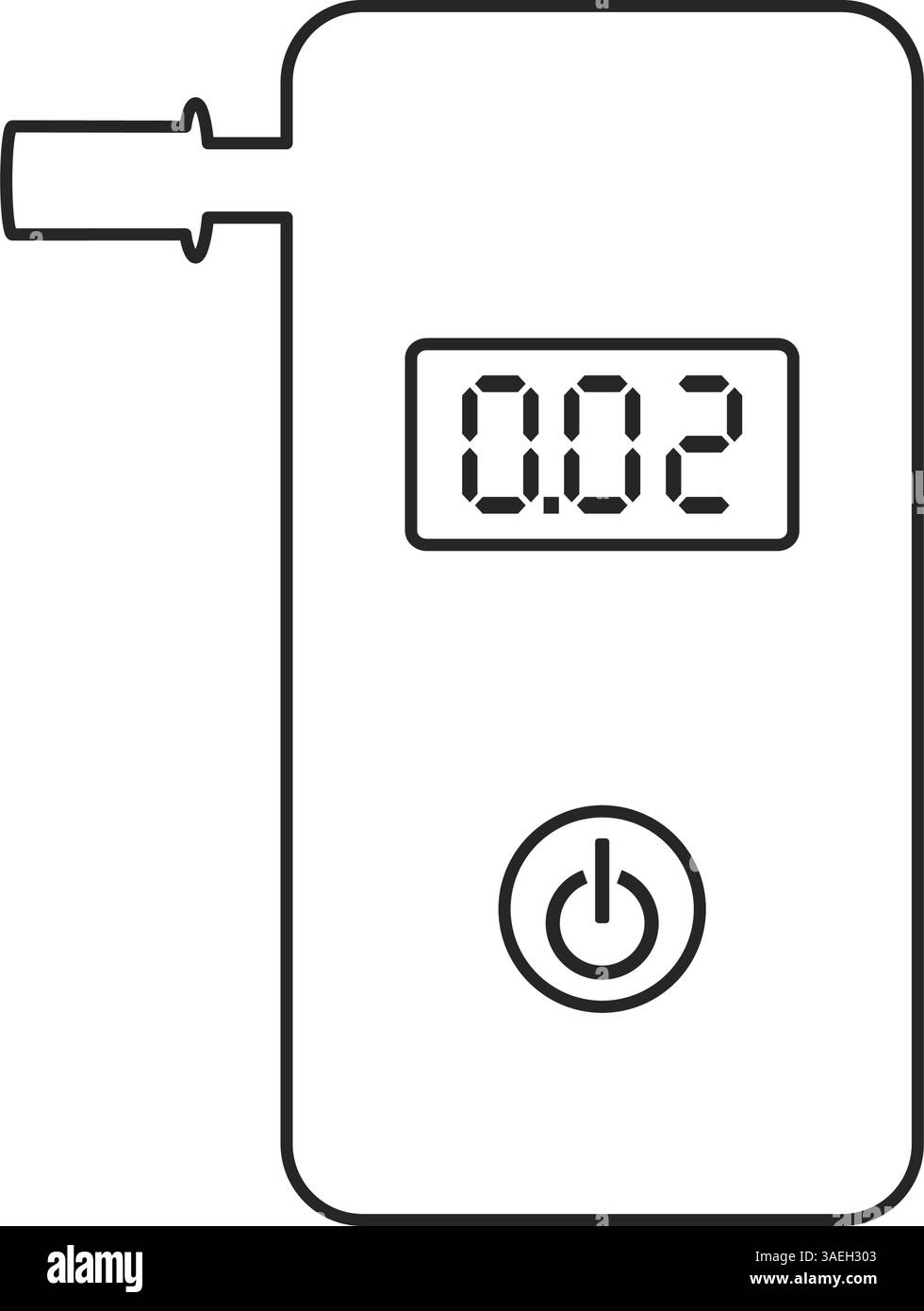 Dispositivo etilometro per misurare il contenuto di alcol nel sangue o alito con boccaglio e display digitale in vettore di contorno Illustrazione Vettoriale