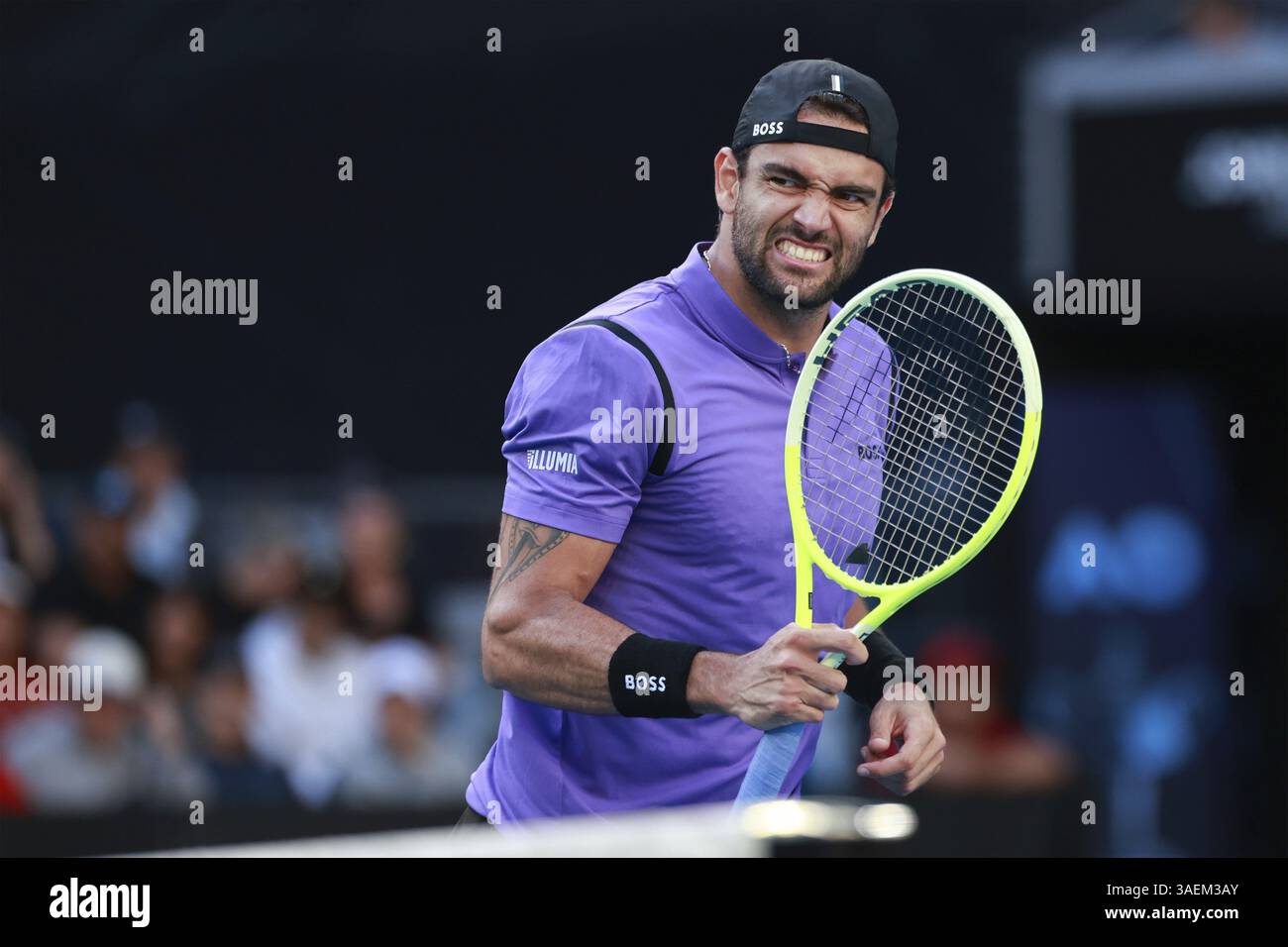 Il tennista italiano Matteo Berrettini (ITA) festeggia all'Australian Open 2025, Melbourne Park, Melbourne, Victoria, Australia, Oceania Foto Stock