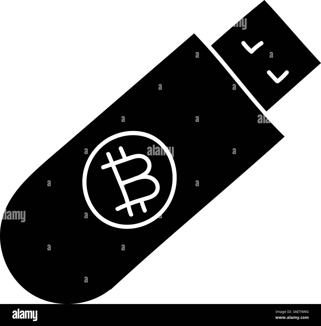 Icona nera disegnata a mano del concetto di portafoglio hardware offline di criptovaluta Bitcoin Illustrazione Vettoriale