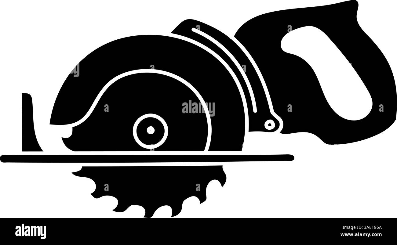 Icona nera della sega circolare elettrica disegnata a mano Illustrazione Vettoriale