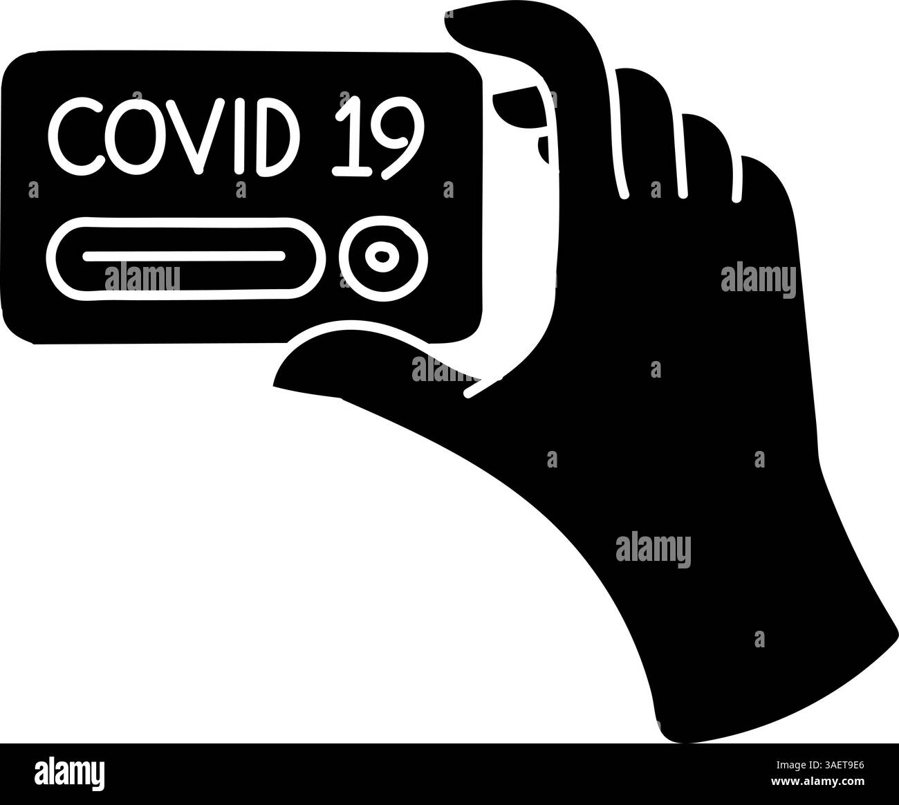 Icona nera disegnata a mano del kit di analisi del tampone per lo strumento di rilevamento della malattia covid-19 Illustrazione Vettoriale