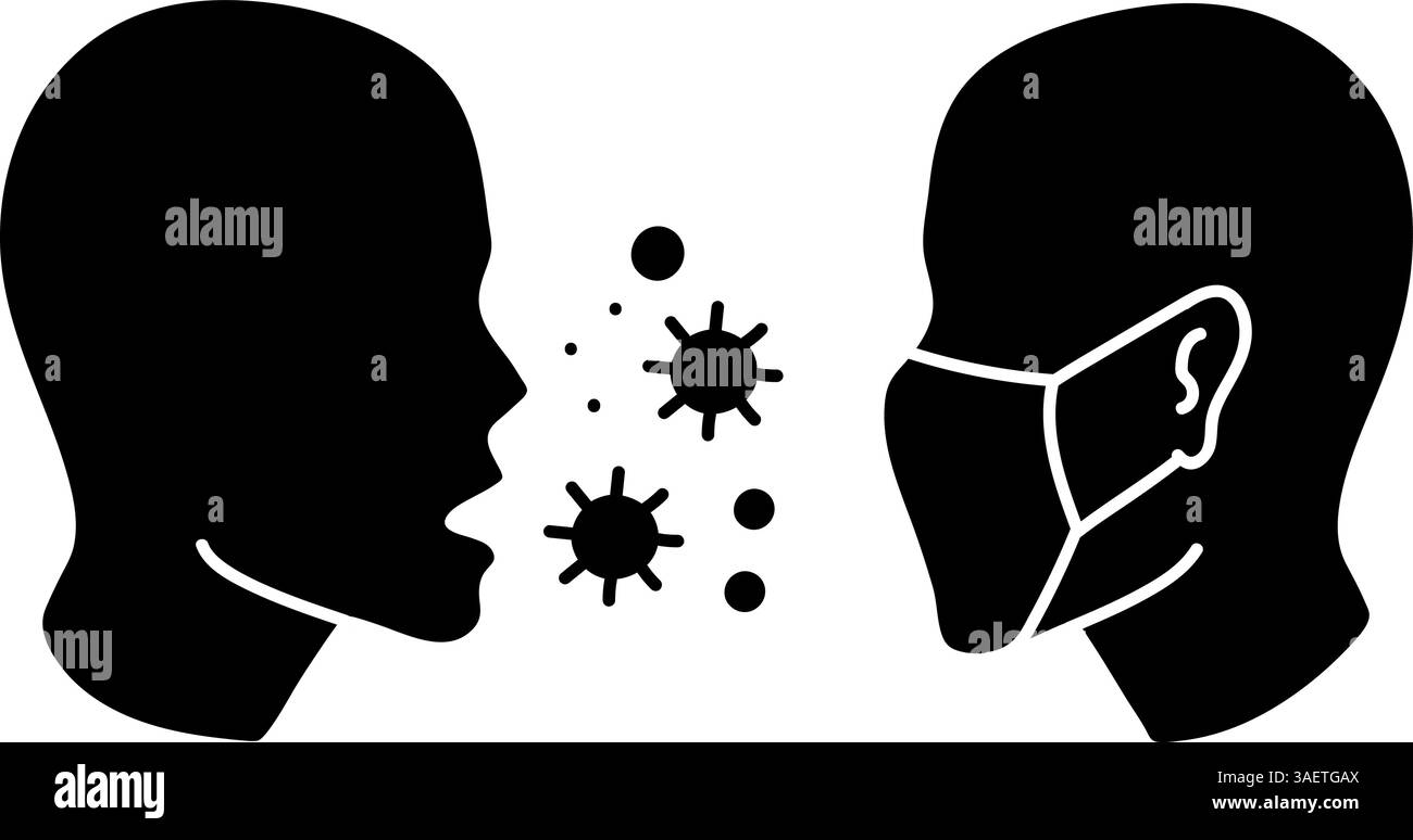 Maschera uomo mascherato e uomo malato icona maschera di protezione nero mano disegnato icona Illustrazione Vettoriale