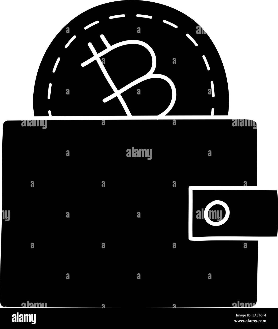 Icona nera disegnata a mano del concetto di portafogli di criptovaluta Bitcoin Illustrazione Vettoriale