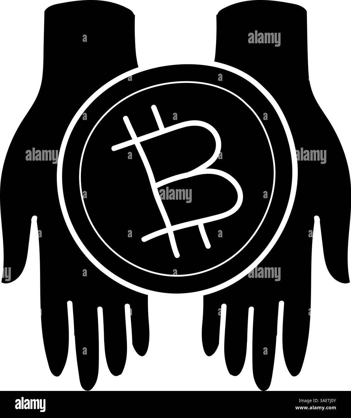 Icona della criptovaluta bitcoin a mano portamonete icona nera disegnata a mano Illustrazione Vettoriale