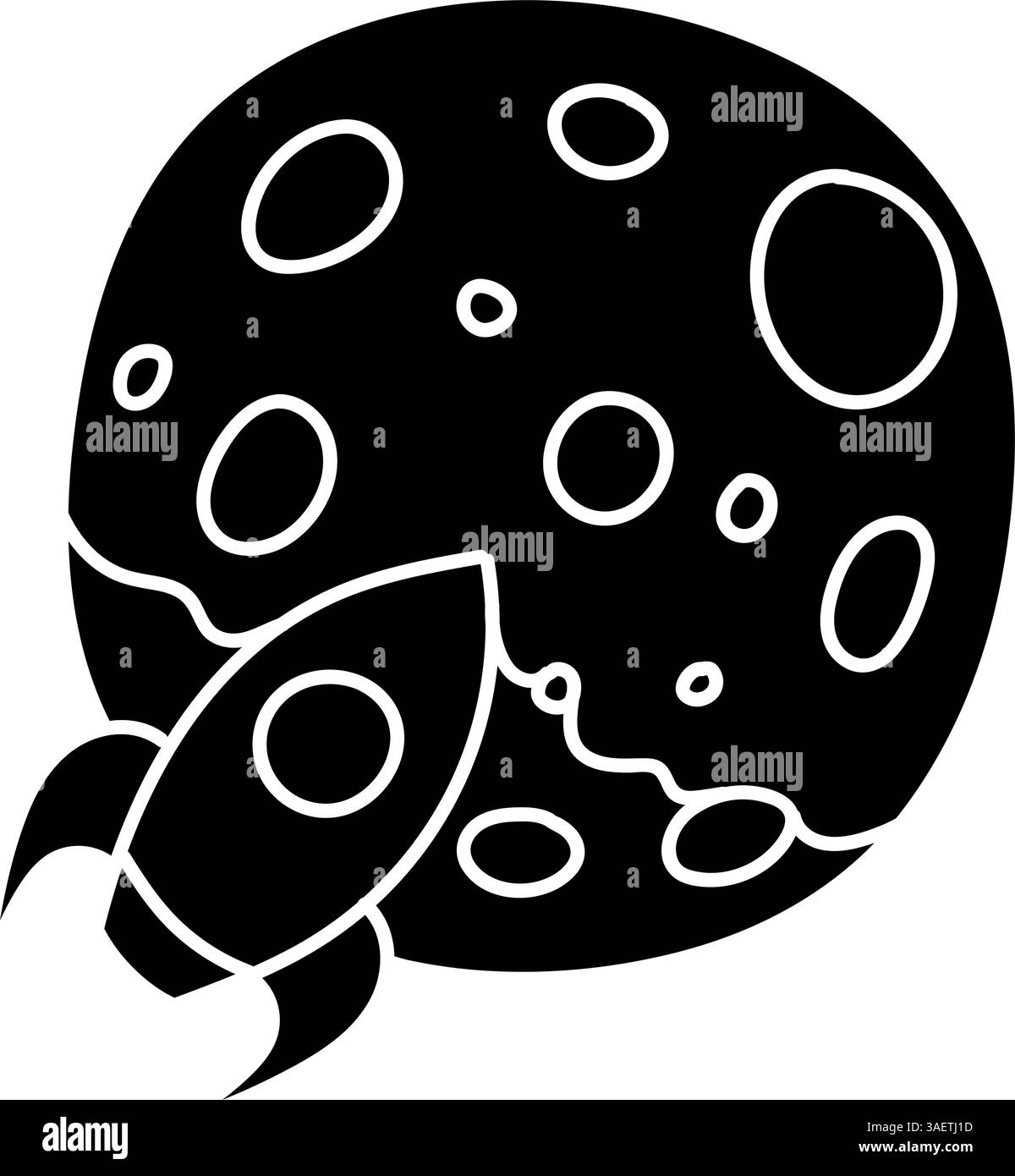 Rocket Anad Planet icon to the Moon Concept cripto currency black hand drawn icon Illustrazione Vettoriale