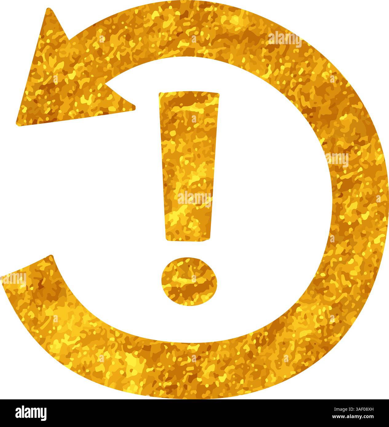 Icona a forma di freccia ruotata in senso antiorario con punto esclamativo in stile oro Illustrazione Vettoriale