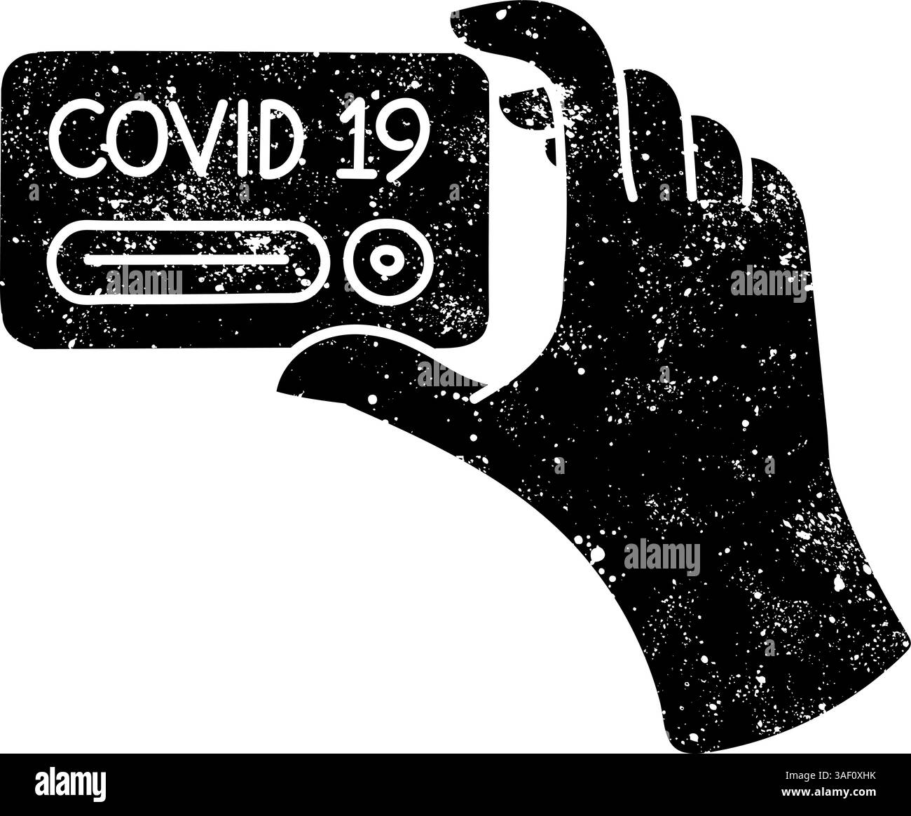 Kit di analisi tampone per lo strumento di rilevamento della malattia covid-19 icona nera disegnata a mano in un aspetto grunge Illustrazione Vettoriale