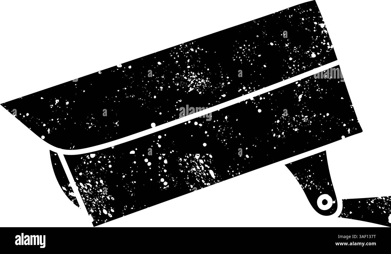 Icona nera disegnata a mano con telecamera a circuito chiuso per esterni in un aspetto grunge Illustrazione Vettoriale